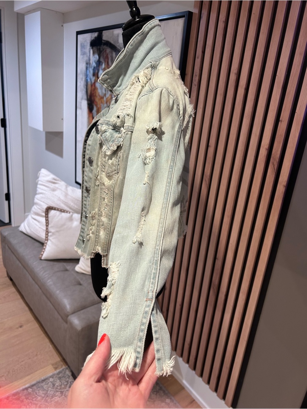CHANEL Light Blue Distressed Denim Jacket - Picture 4 of 4